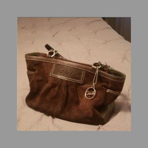 Coach brown suede leather handbag